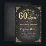 Retro 60th Birthday Black Gold Invitation<br><div class="desc">60th Birthday Invitation. Elegant retro black and faux gold design with script font. Cheers to 60 years! Can be personalized into any age! Message me if you need further customization. Perfect for a glam birthday celebration. Printed Zazzle invitations or instant download digital printable template.</div>