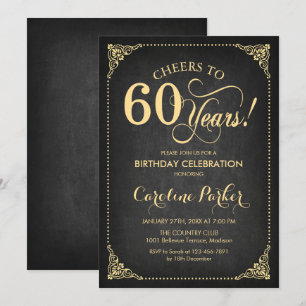 Retro 60th Birthday Black Gold Invitation