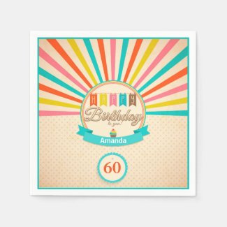 Retro 60th Birthday Celebration Paper Napkins