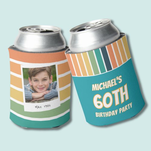 Retro 60th Birthday For Him Photo Can Cooler