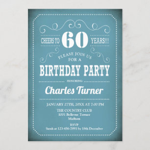 Retro 60th Birthday Party - Blue White Invitation