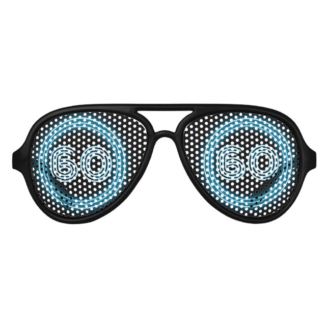 Retro 60th / custom age blue racetrack style aviator sunglasses (Front)