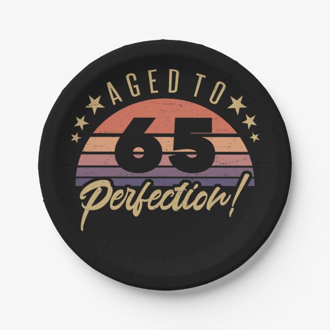 Retro 65th Birthday Humor Paper Plates (Front)