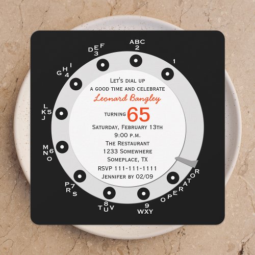 Retro 65th Birthday Party Invitation Rotary Dial