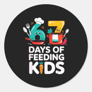 Retro 67 Days Of Feeding Kids Lunch Lady Cafeteria Classic Round Sticker