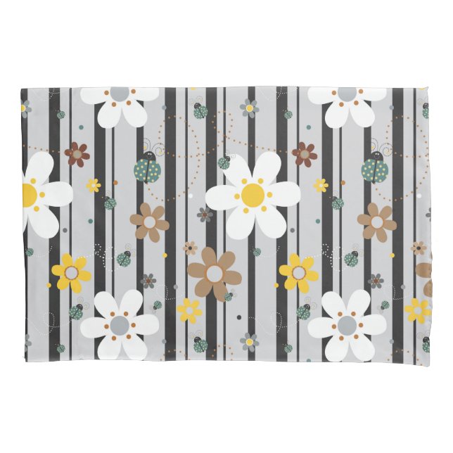 Retro 70’a Flower Power Hippie Floral Pattern Pillow Case (Front)