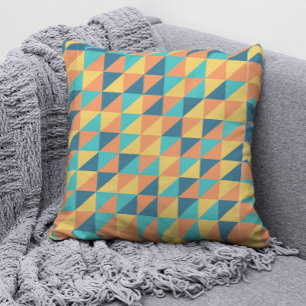Retro 70 Blue & yellow Pastel Geometric pattern Throw Pillow