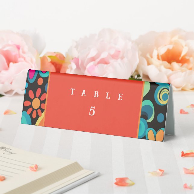 Retro 70’s vibrant style   table tent (In SItu (Wedding))