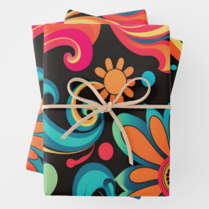 retro 70’s  wrapping paper sheets