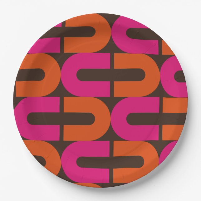 retro 70s 60s flower pattern style paper party pap plates (Front)