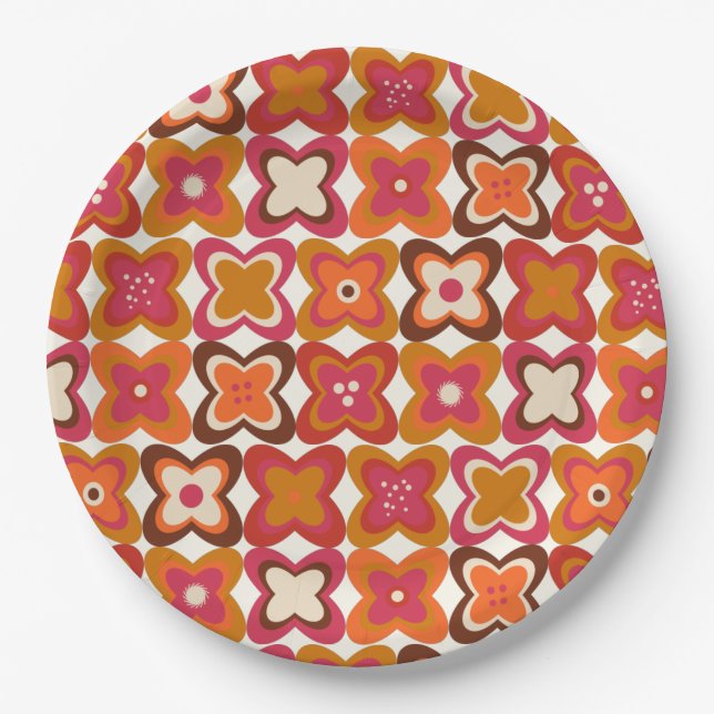 retro 70s 60s pattern style paper party plates (Front)