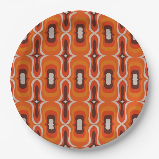 retro 70s 60s pattern style paper party plates (Front)