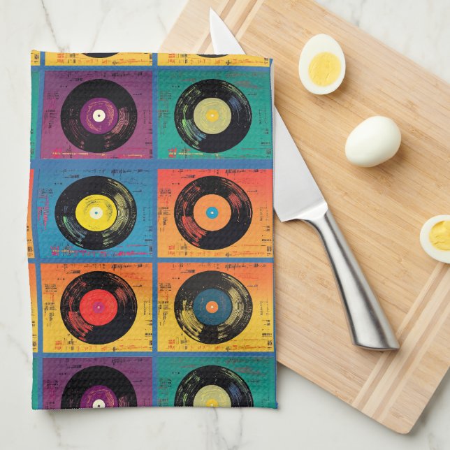Retro 70s 60s Vinyl Record Album Kitchen Towel (Quarter Fold)