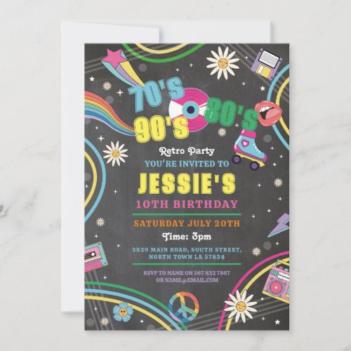 Retro 70s 80s 90s Birthday Vintage Disco Party  Invitation