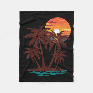 Retro 70s 80s Beach Sunset Palm Tree Summer Vibes Fleece Blanket