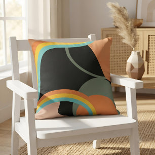 Retro 70s Abstract Art Boho Mid-Century Accent Throw Pillow