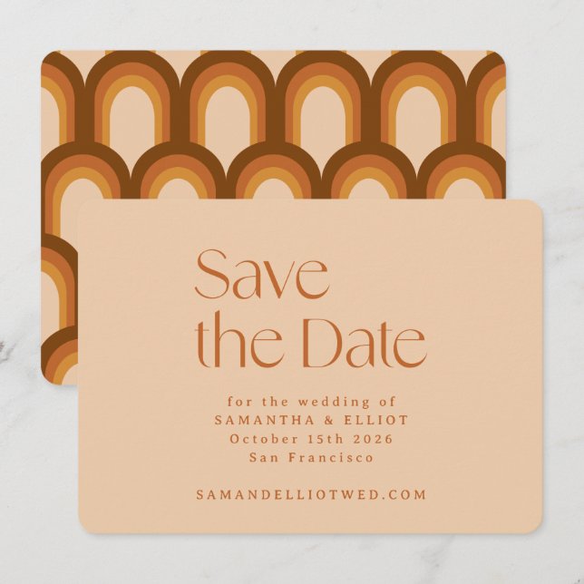 Retro 70s Aesthetic Rainbow Brown Simple Save The Date (Front/Back)