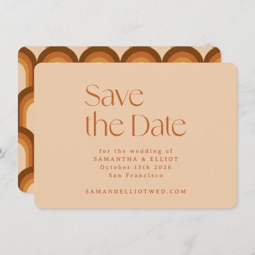 Retro 70s Aesthetic Rainbow Brown Simple Save The Date