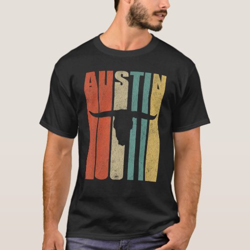 Retro 70s Austin T_Shirt Vintage Longhorn Silhouet