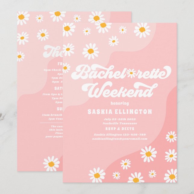 Retro 70s Bachelorette Weekend Itinerary Invitation (Front/Back)