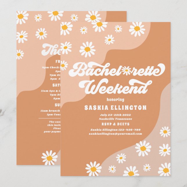 Retro 70s Bachelorette Weekend Itinerary Invitation (Front/Back)