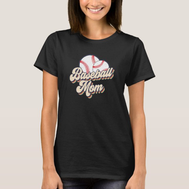 Retro 70s Baseball Mom Cute Player Mama Team Sport T-Shirt (Front)
