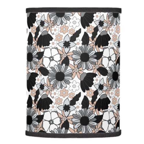 Retro 70s Black and White Flower Pattern Lamp Shad