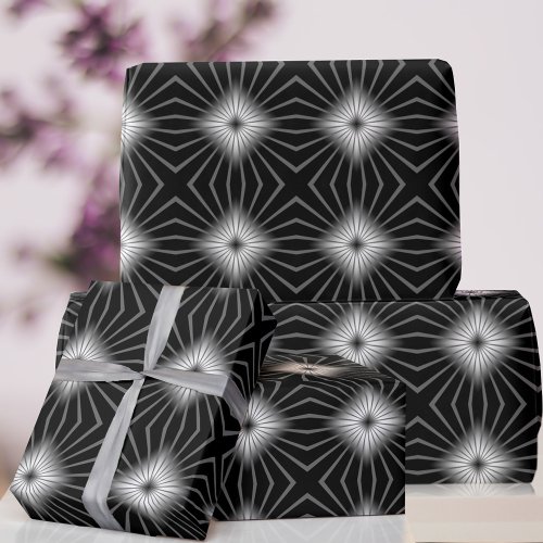 Retro 70s Black White Geometric Wrapping Paper