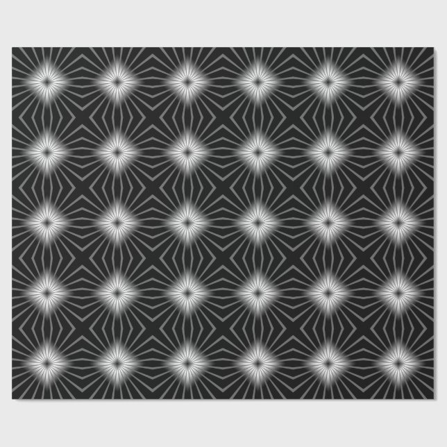 Retro 70s Black White Geometric Wrapping Paper (Flat)
