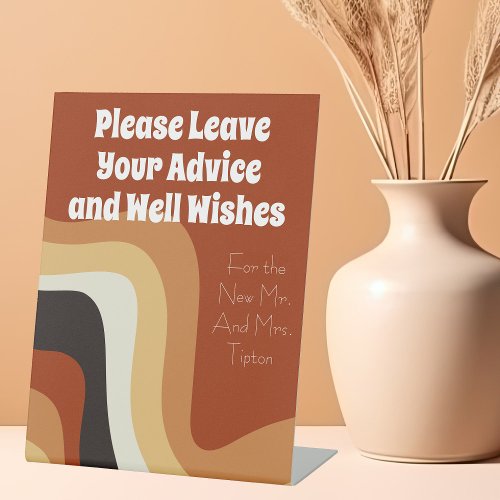Retro 70s Bohemian Wedding Advice and Well Wishes Pedestal Sign