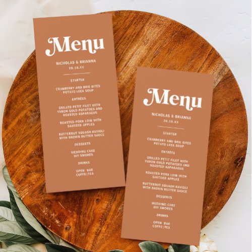 Retro 70s Boho Burnt Orange Wedding Menu