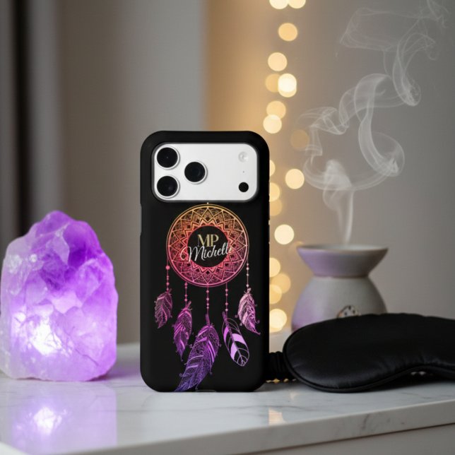 Retro 70s Boho Purple Dreamcatcher Cusotm Monogram Case-Mate iPhone Case (Creator Uploaded)