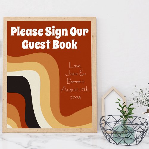 Retro 70s Boho Wedding Sign Our Guest Book Poster