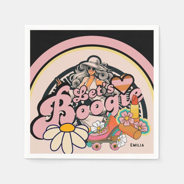 Retro 70s Boogie Disco Dancing Bridal Bachelorette Napkins (Front)
