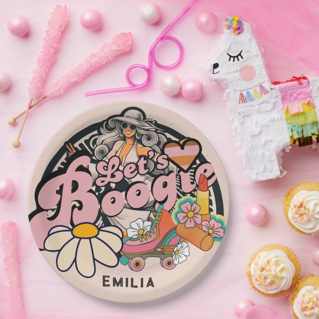 Retro 70s Boogie Disco Dancing Bridal Bachelorette Paper Plates (Party)