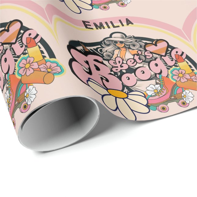 Retro 70s Boogie Disco Dancing Bridal Bachelorette Wrapping Paper (Roll Corner)