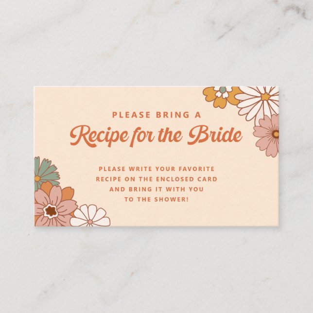 Retro 70s Bridal Shower Recipe Enclosure Card (Front)