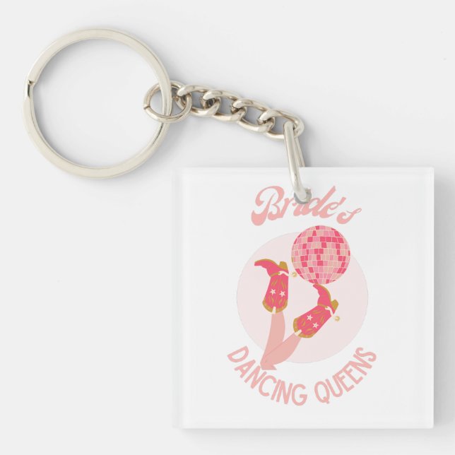Retro 70s Bride’s Dancing Queens Bachelorette  Keychain (Front)
