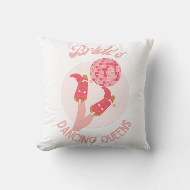 Retro 70s Bride’s Dancing Queens Bachelorette  Throw Pillow (Front)