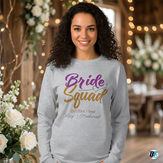 Retro 70s Bride Squad Bridesmaid Name Bachelorette T-Shirt (Creator Uploaded)
