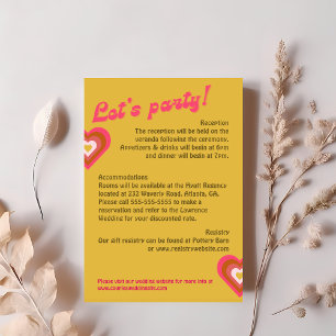 Retro 70's Bright Yellow, Orange, Pink Wedding RSVP Card