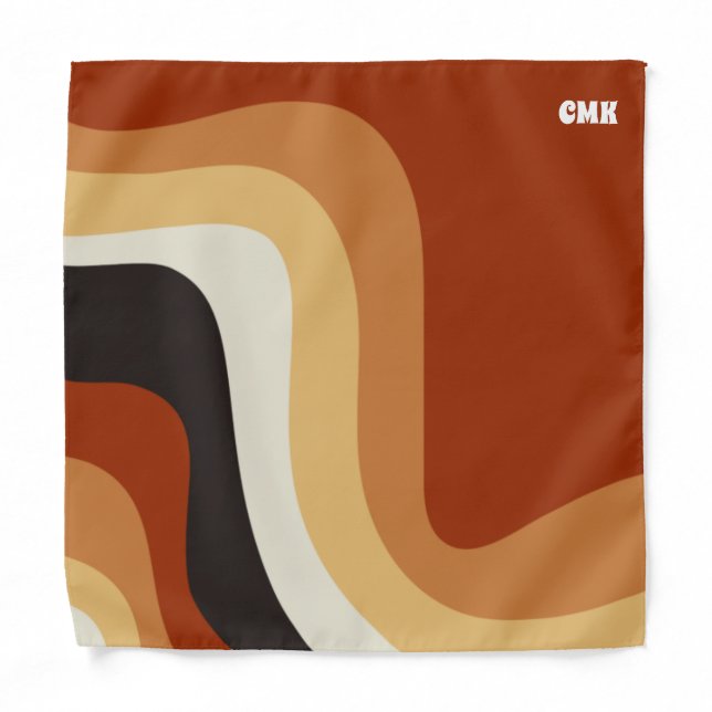 Retro 70s Burnt Orange Groovy Hippie Monogram Bandana (Front)