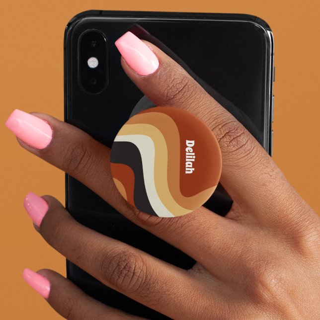 Retro 70s Burnt Orange Groovy Hippie Monogram PopSocket (Creator Uploaded)