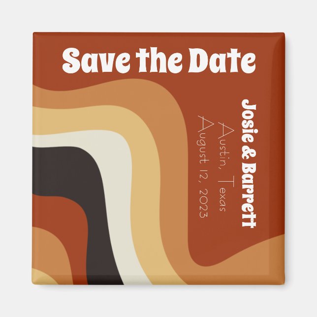 Retro 70s Burnt Orange Groovy Save the Date Magnet (Front)