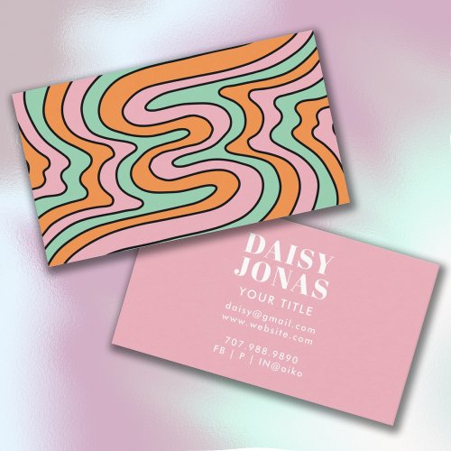  Retro 70s Business Card Abstract Pink