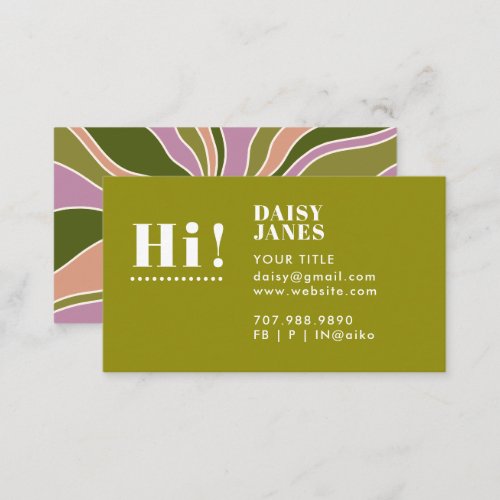 Retro 70s Business Card Green Abstract