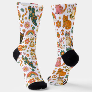 Retro 70s Cats Groovy Cat Socks Vintage