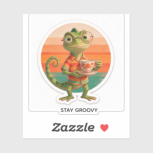 Retro 70s Chameleon Custom Name Vinyl Sticker