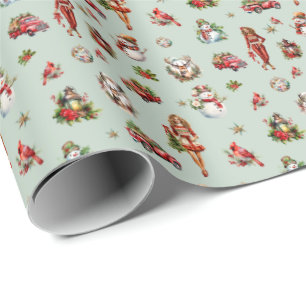 Retro 70s Christmas Vintage Winter Scenes Wrapping Paper