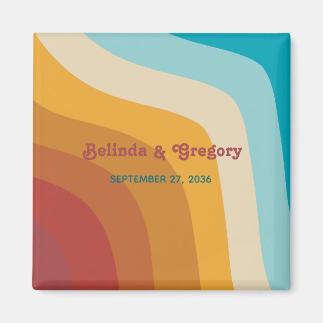 Retro 70's Colorful Rainbow Waves Wedding Favor Magnet (Front)